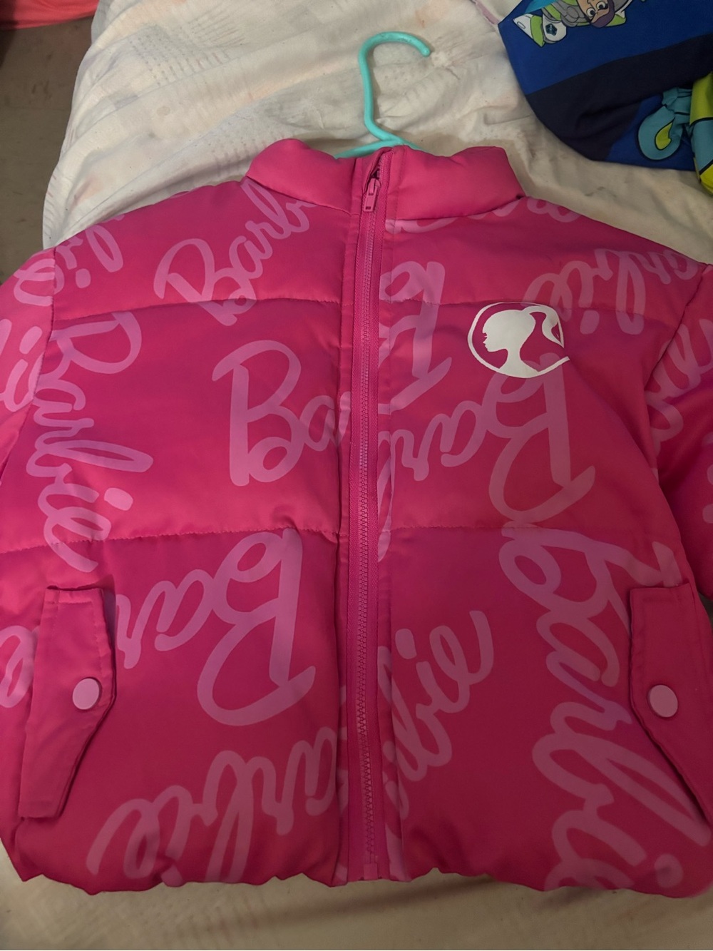 Barbie Hot Pink All-Over Logo Puffer Jacket